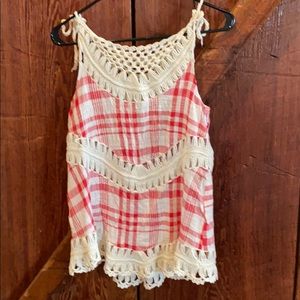 Tank with super cute gingham and crochet detail